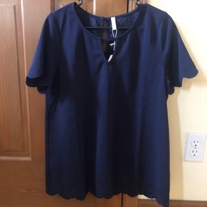 Pinkblush Navy Scalloped Blouse